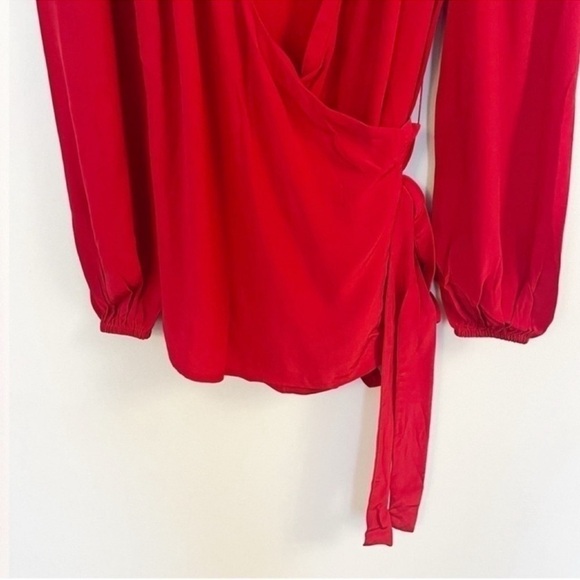 Modcloth As We're Wrapping Up Red Long Sleeve Blouse Size XS NEW Tie Waist - Picture 3 of 8